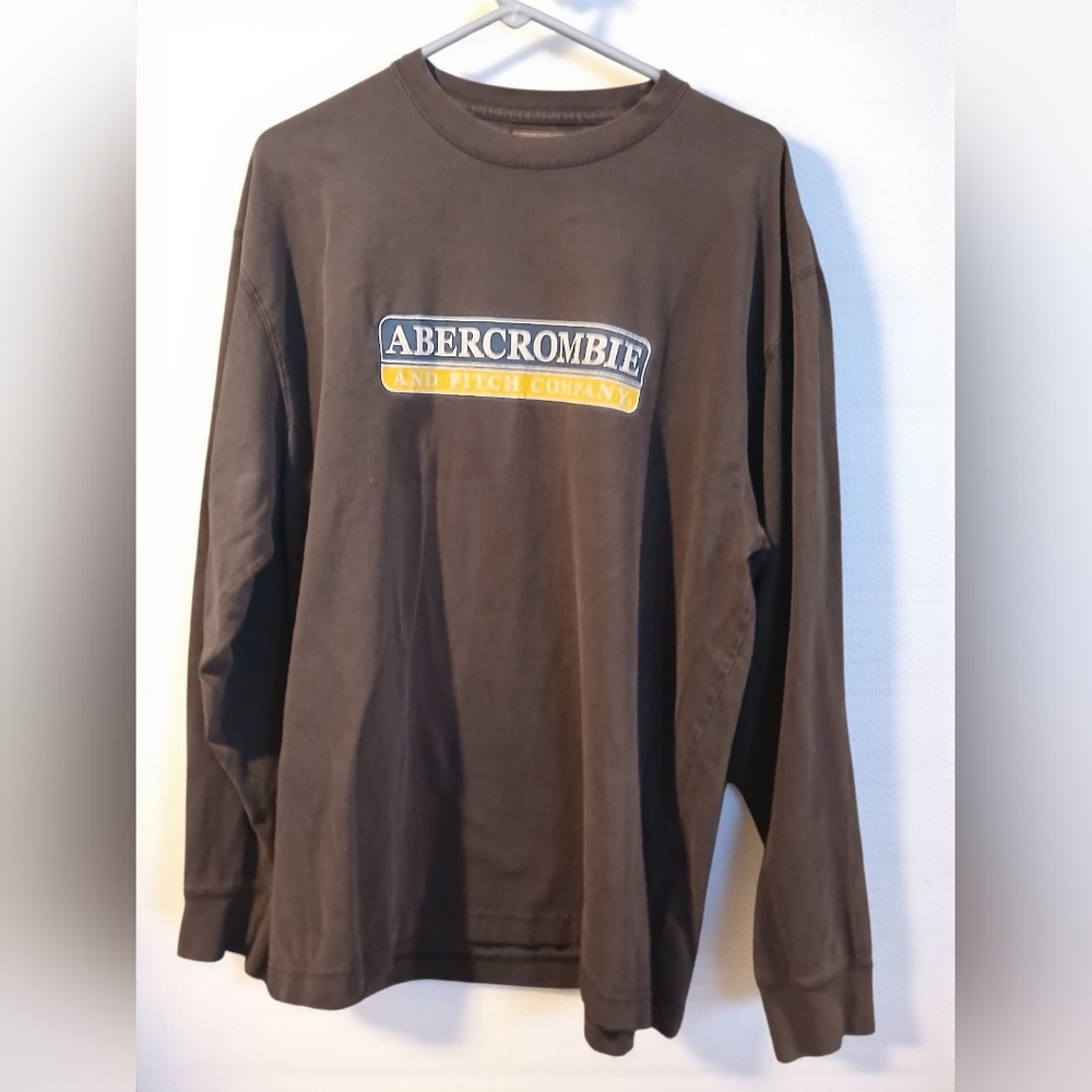 Vintage Y2k Abercrombie & Fitch Long Sleeve Mens Tshirt Grey Skater Grunge Logo